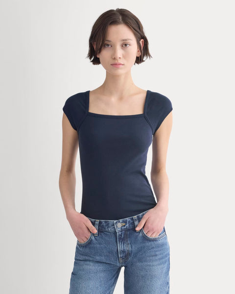 RetroSoft Cotton Square-Neck Tee | Navy – Everlane