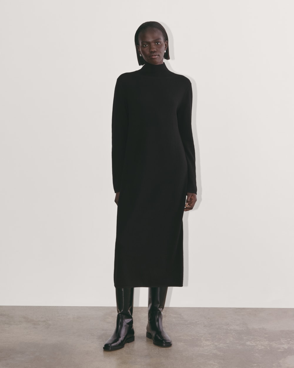 womens-cashmere-turtleneck-sweater-dress-black | primary