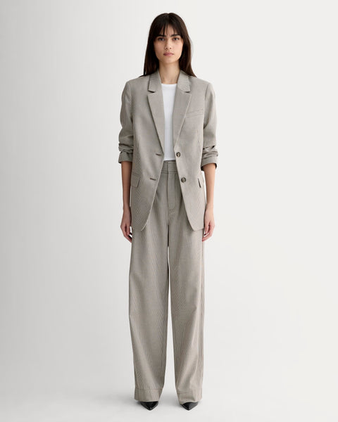 The Draper Pleated Pant in Buttersmooth | Deep Taupe Mini Gingham