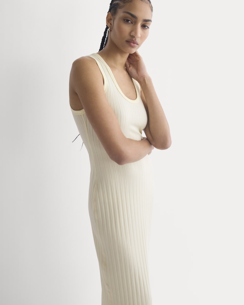Everlane Scoop-Neck Midi Dress In Pointelle Knit In Lemon Icing, Size Large, Cotton Everlane Scoop-Neck Midi Dress In Pointelle Knit In Lemon Icing, Size Large, Cotton