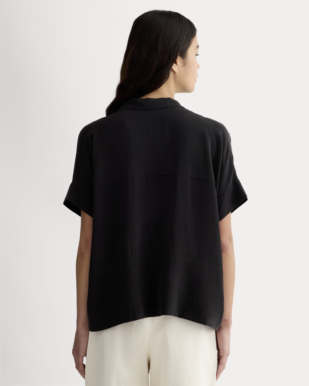 everlane silk square shirt dress Everlane Square Silk Shirt Button Down Dress Size 4 Navy Short Sleeve Collar