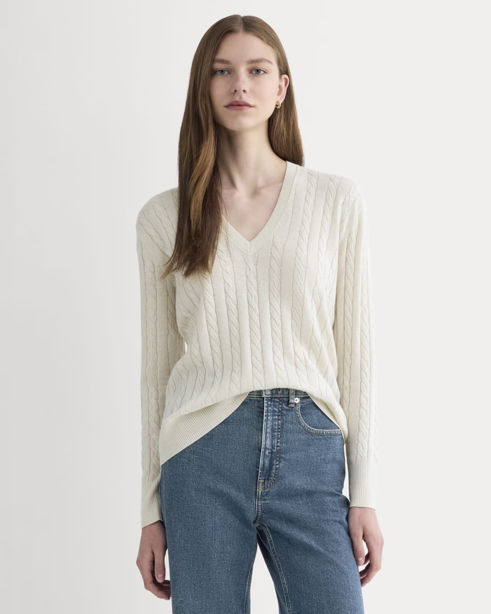 The Cable V-Neck in Cotton Cashmere
