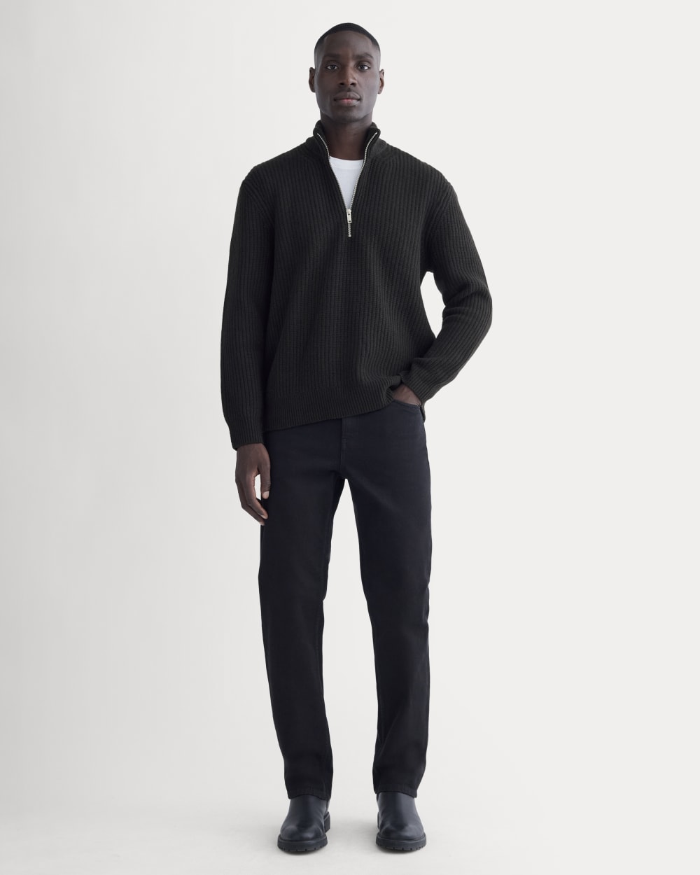 The Felted Merino Half-Zip Sweater | Black Everlane The Felted Merino Half-Zip Sweater | Black Everlane
