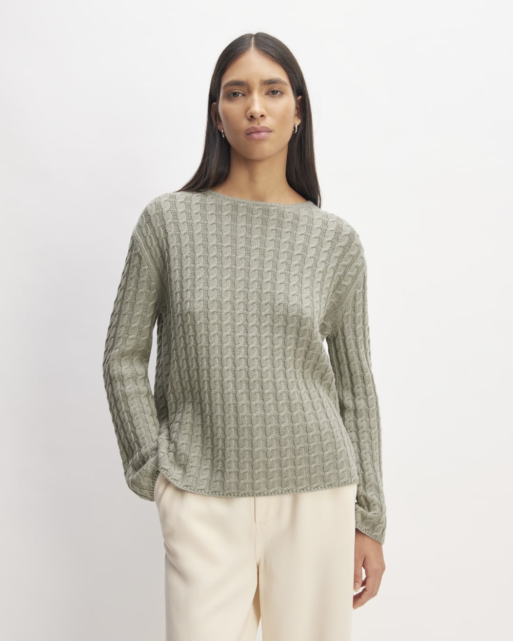 womens-cotton-merino-cable-crew-sage-green | primary