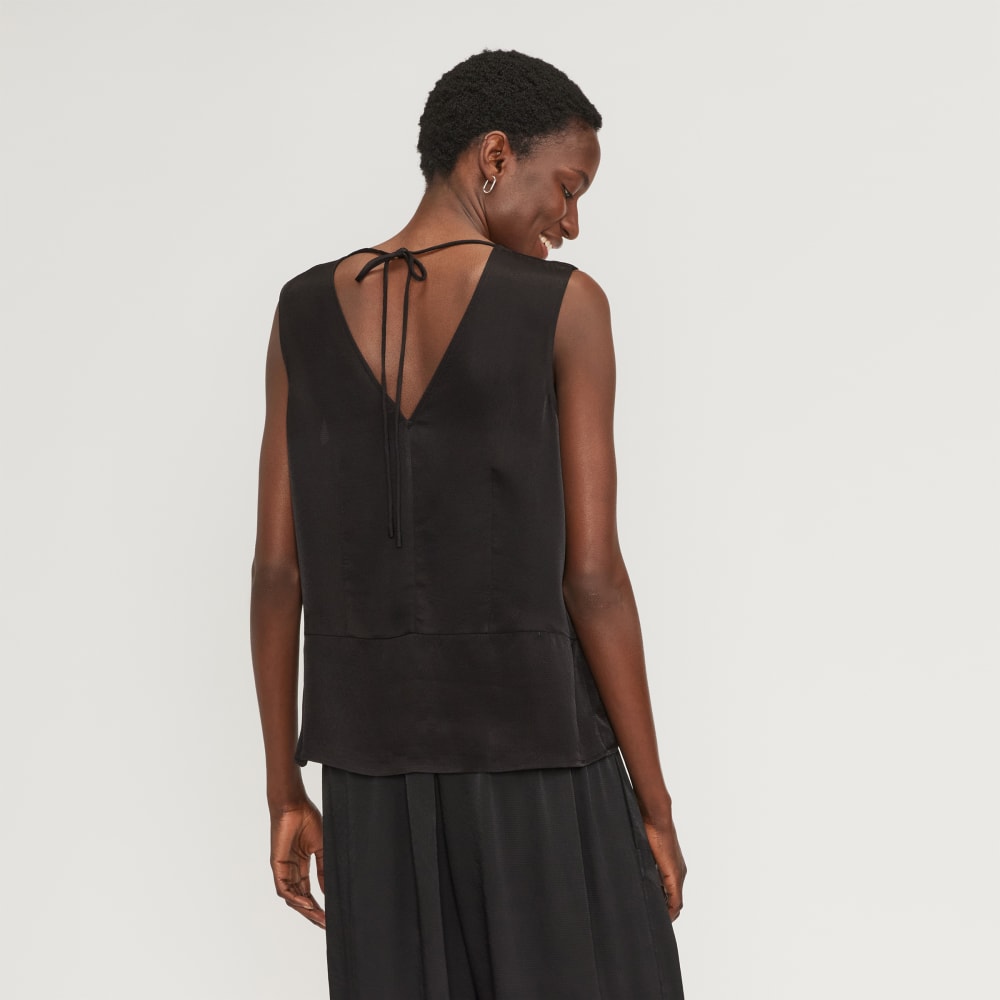 The Satin V-Neck Top | Black