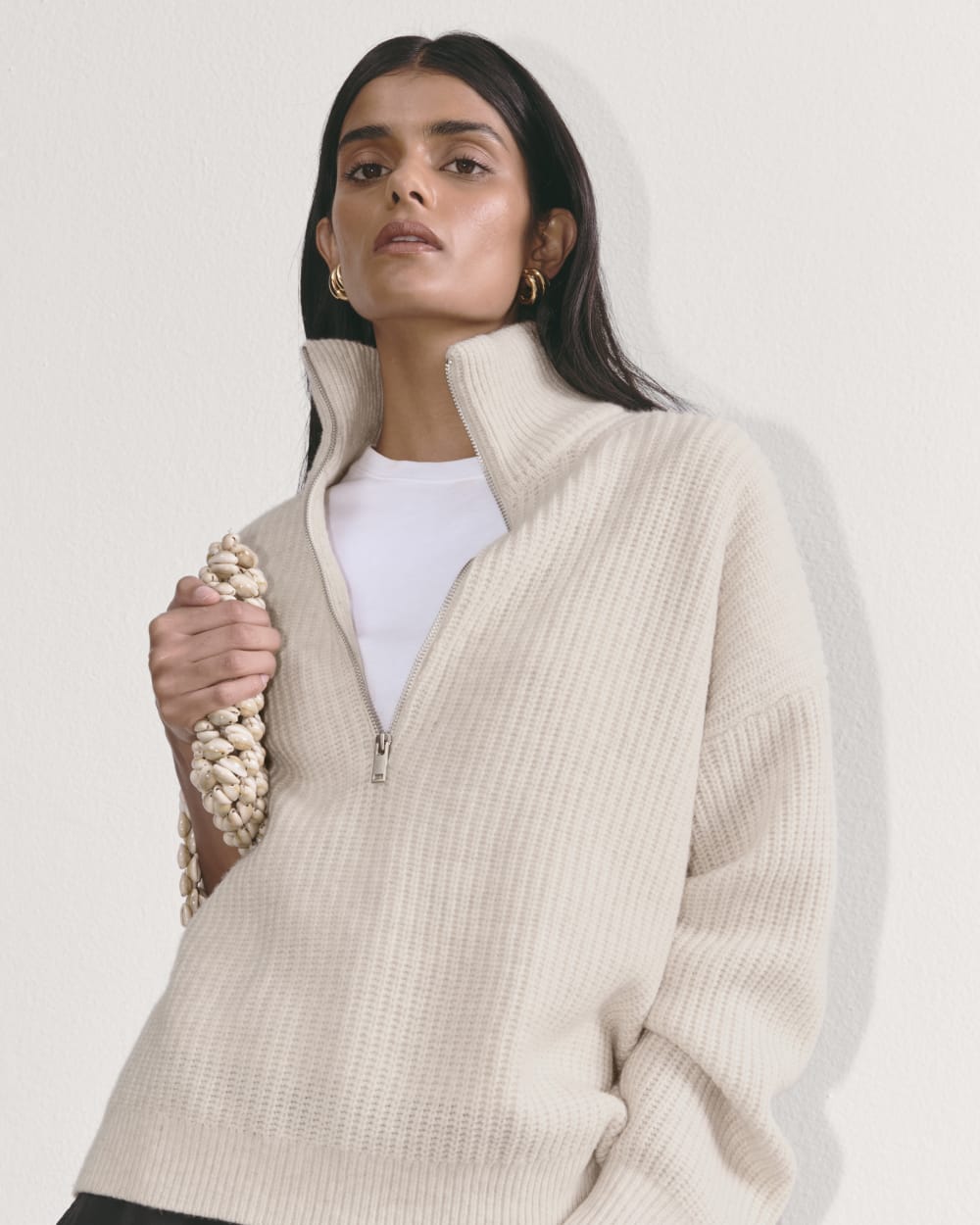 The Half-Zip Sweater in Luxe Merino | Earth Brown