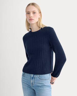 Mix Ribbed Crew in Cashmere | Navy