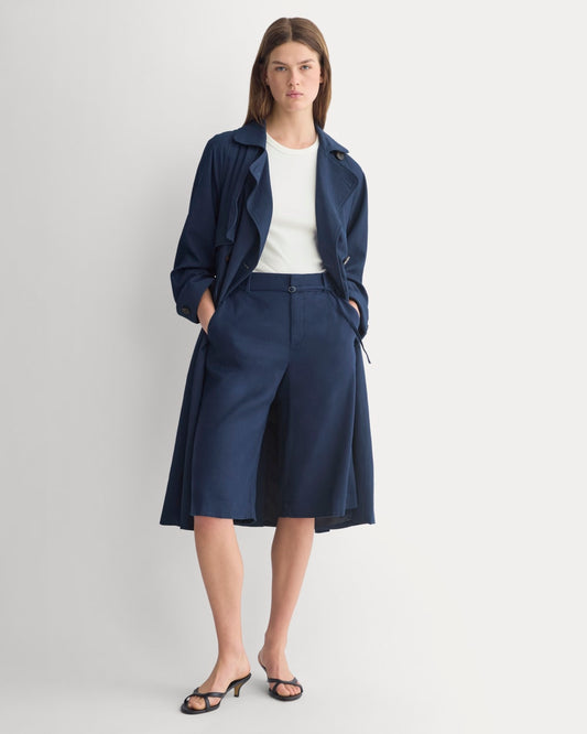 womens-long-tailored-short-stretch-linen-navy | primary