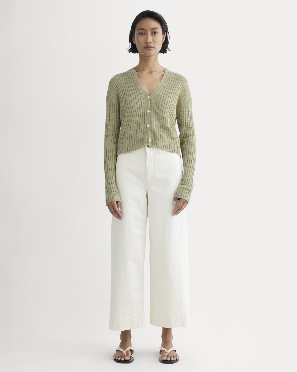 The Ribbed Cardigan in Cotton Linen | White