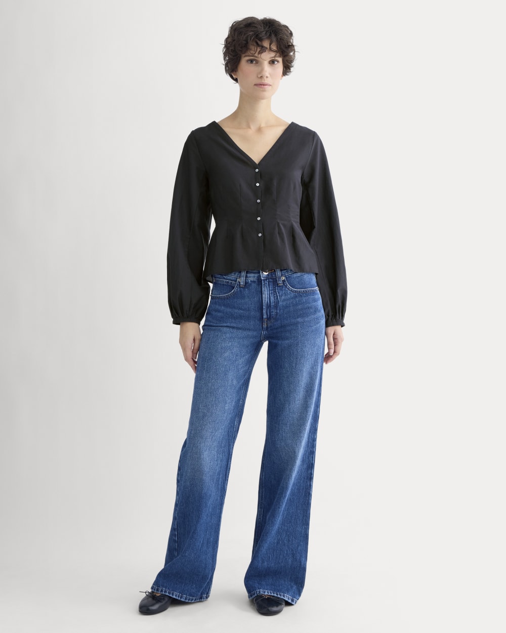 Balloon Sleeve Top in Cotton Silk | Black – Everlane