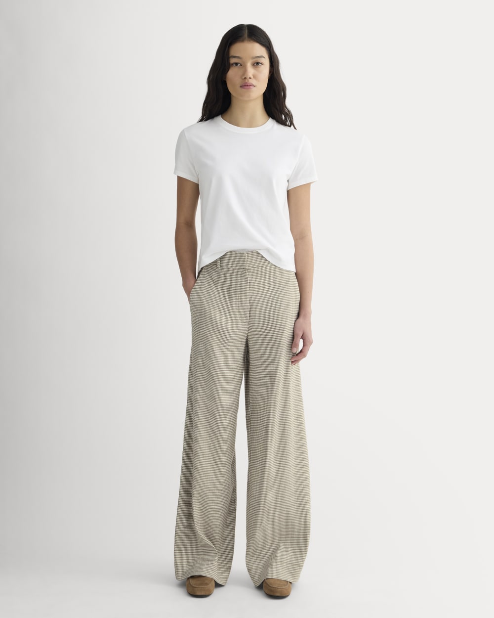womens-wide-leg-pant-stretch-linen-deep-taupe-mini-gingham | primary