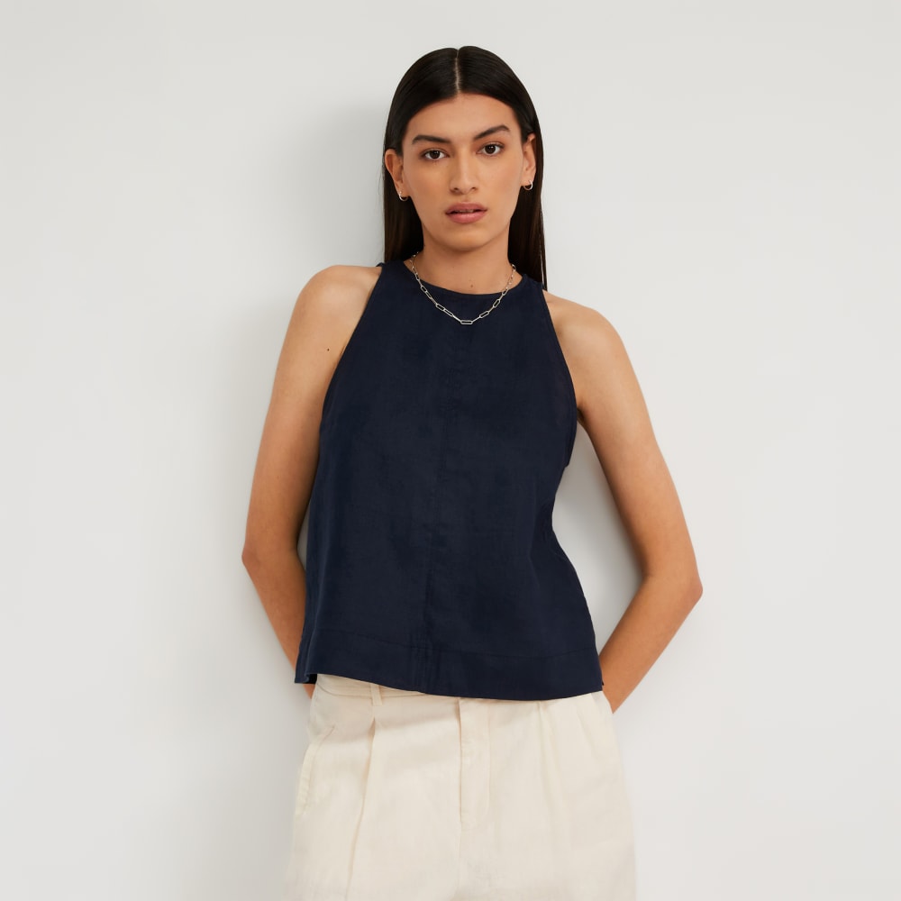 womens-linen-high-neck-tank-navy | primary