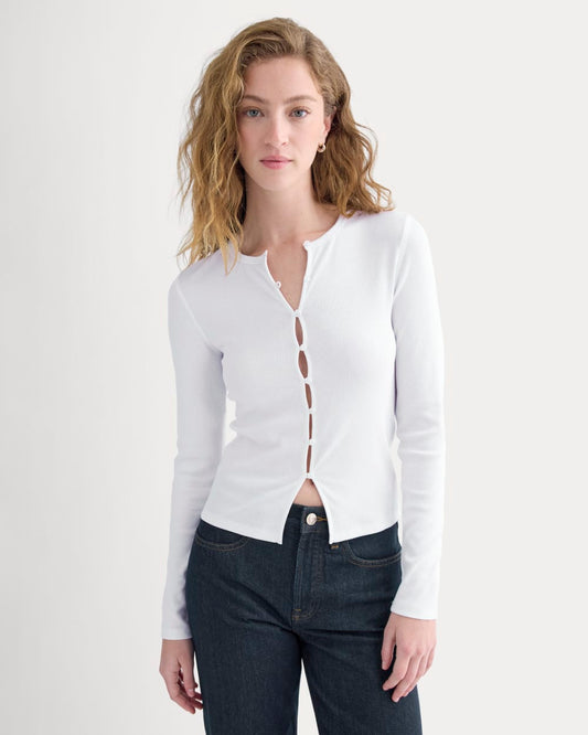womens-luxe-rib-button-up-top-white | primary
