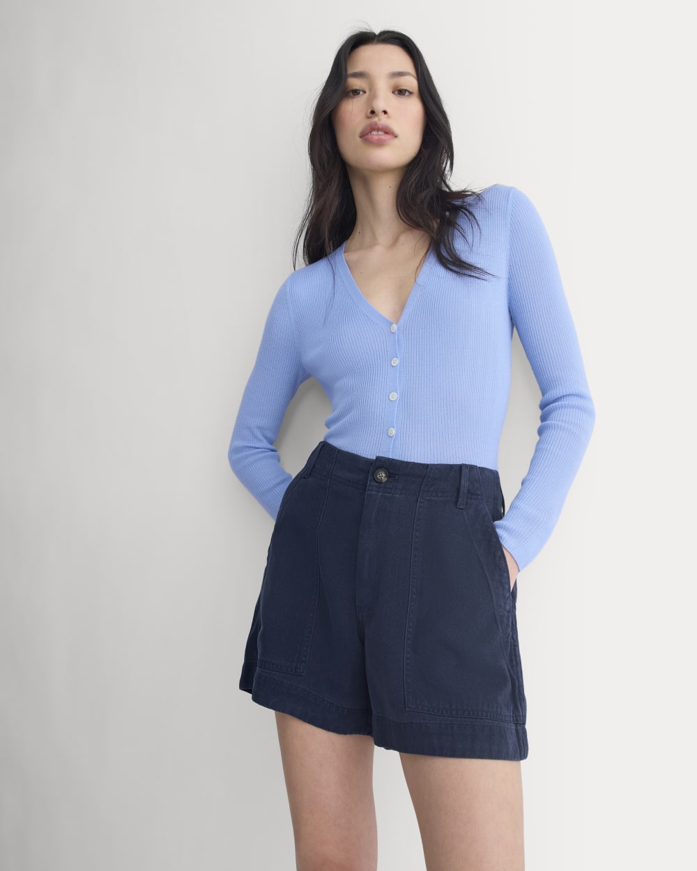 womens-tencel-darted-utility-short-navy | primary