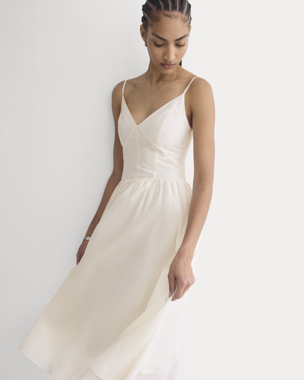 midi silk dress Everlane Midi Dress In Cotton Silk Voile In Bone, Size 2