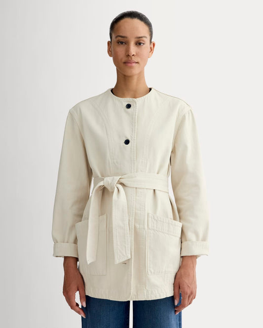womens-long-denim-barrel-jacket-garment-dyed-sand | primary