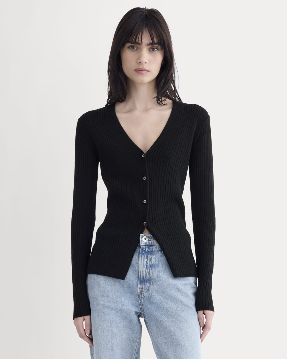 womens-cashmere-ribbed-v-neck-cardigan-black | primary