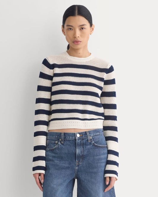 womens-open-knit-ls-crew-everyday-cotton-black-canvas-true-navy-stripe | primary