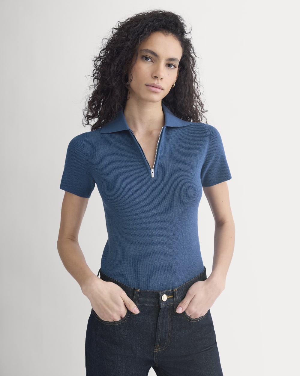 womens-knit-quarter-zip-polo-estate-blue | primary