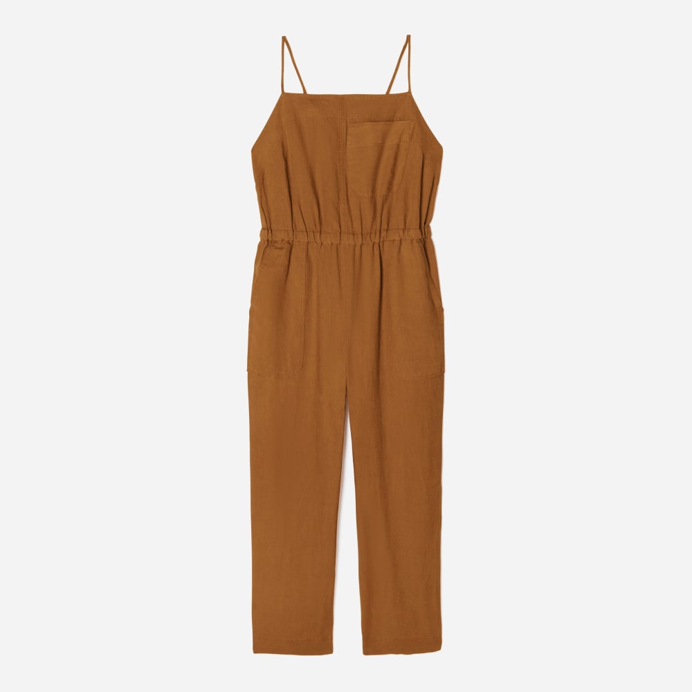The Linen Shoestring Jumpsuit | Tawny Brown - XXS