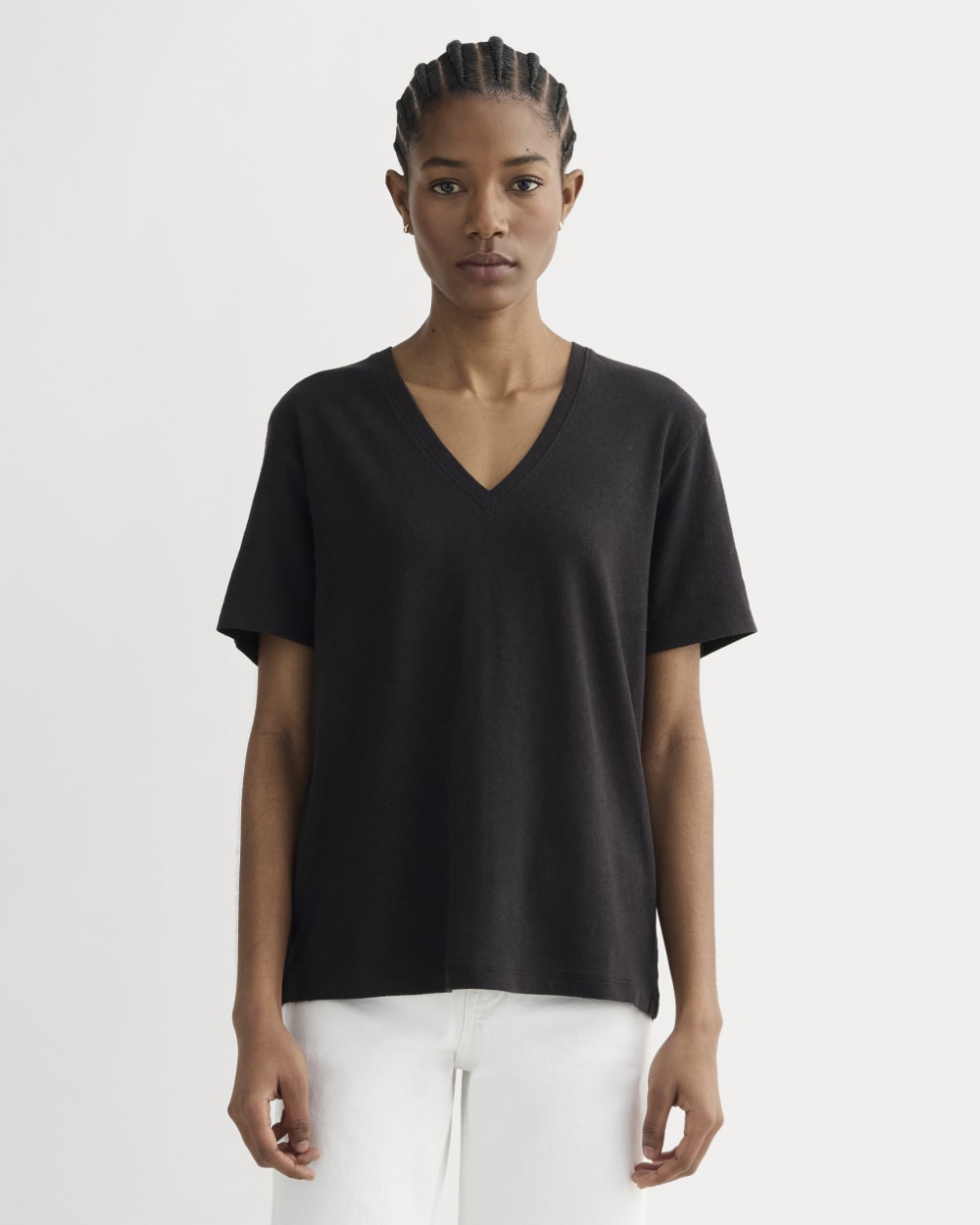 The Slouchy V-Neck Tee in Cotton Linen