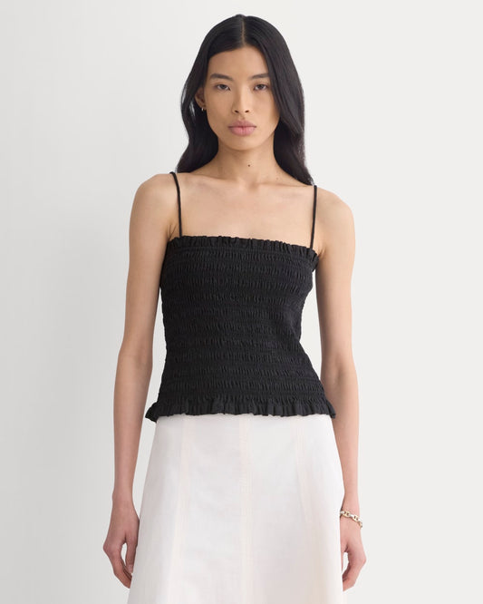 womens-gauze-smocked-cami-black | primary