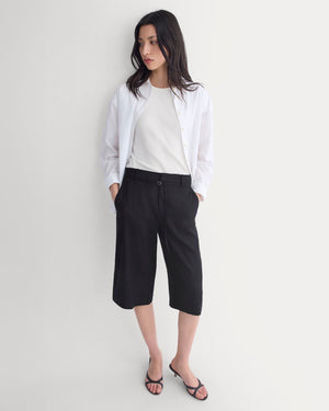 Long Tailored Short in Stretch Linen | Black