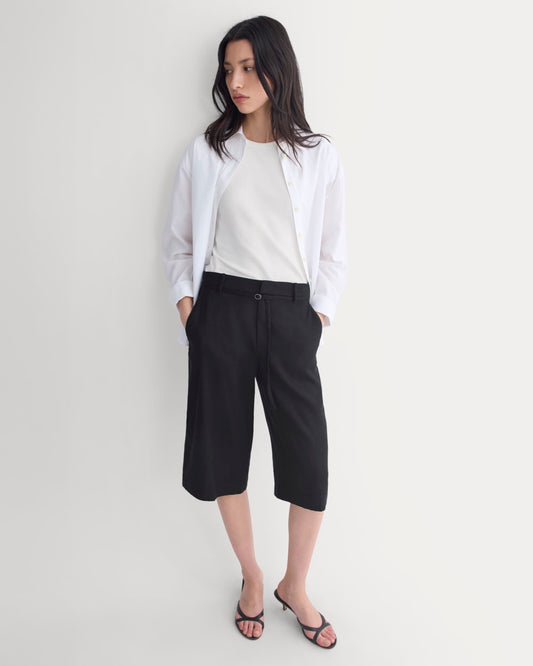 womens-long-tailored-short-stretch-linen-black | primary