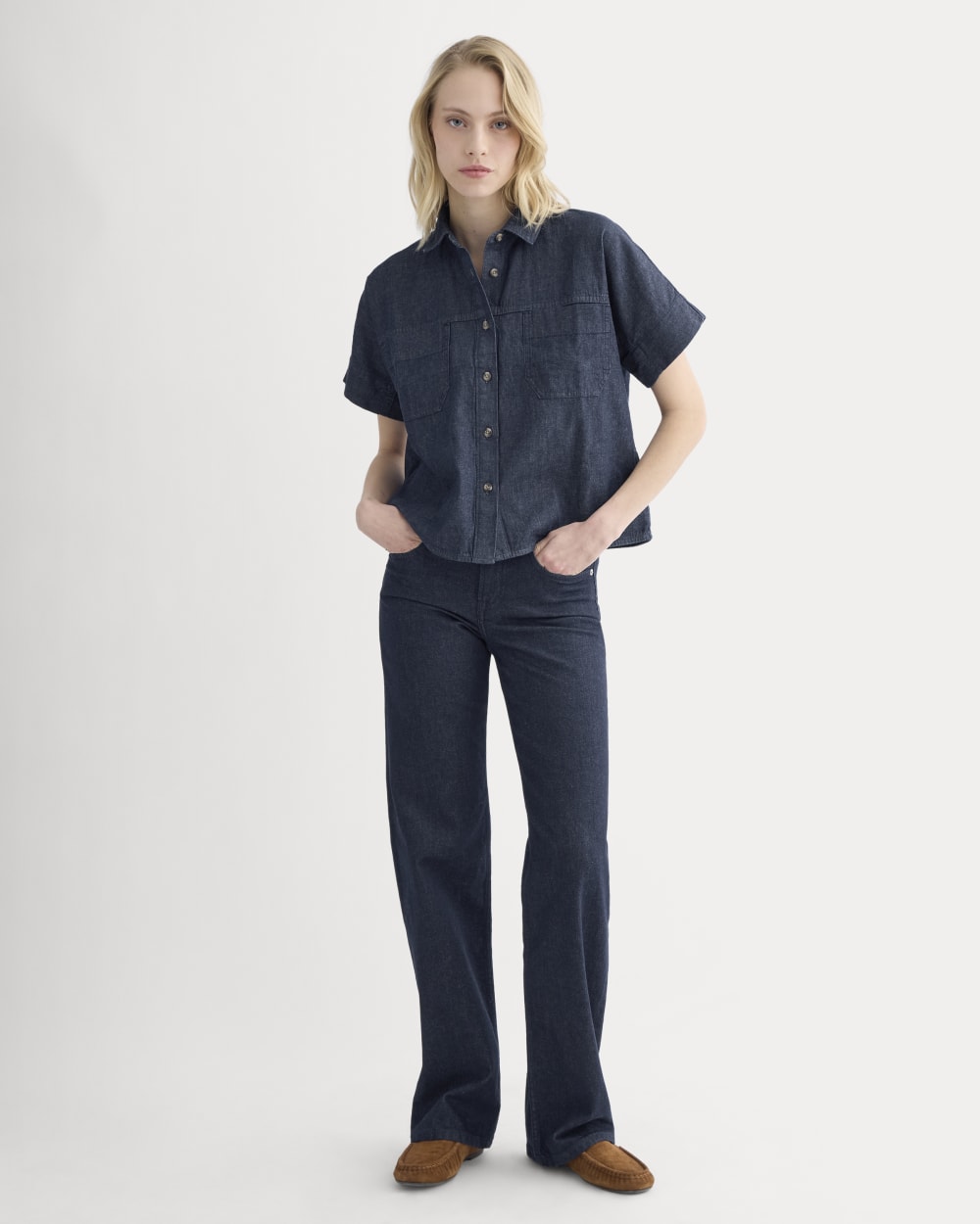 Cropped Boxy Denim Shirt | Dark Indigo Rinse – Everlane