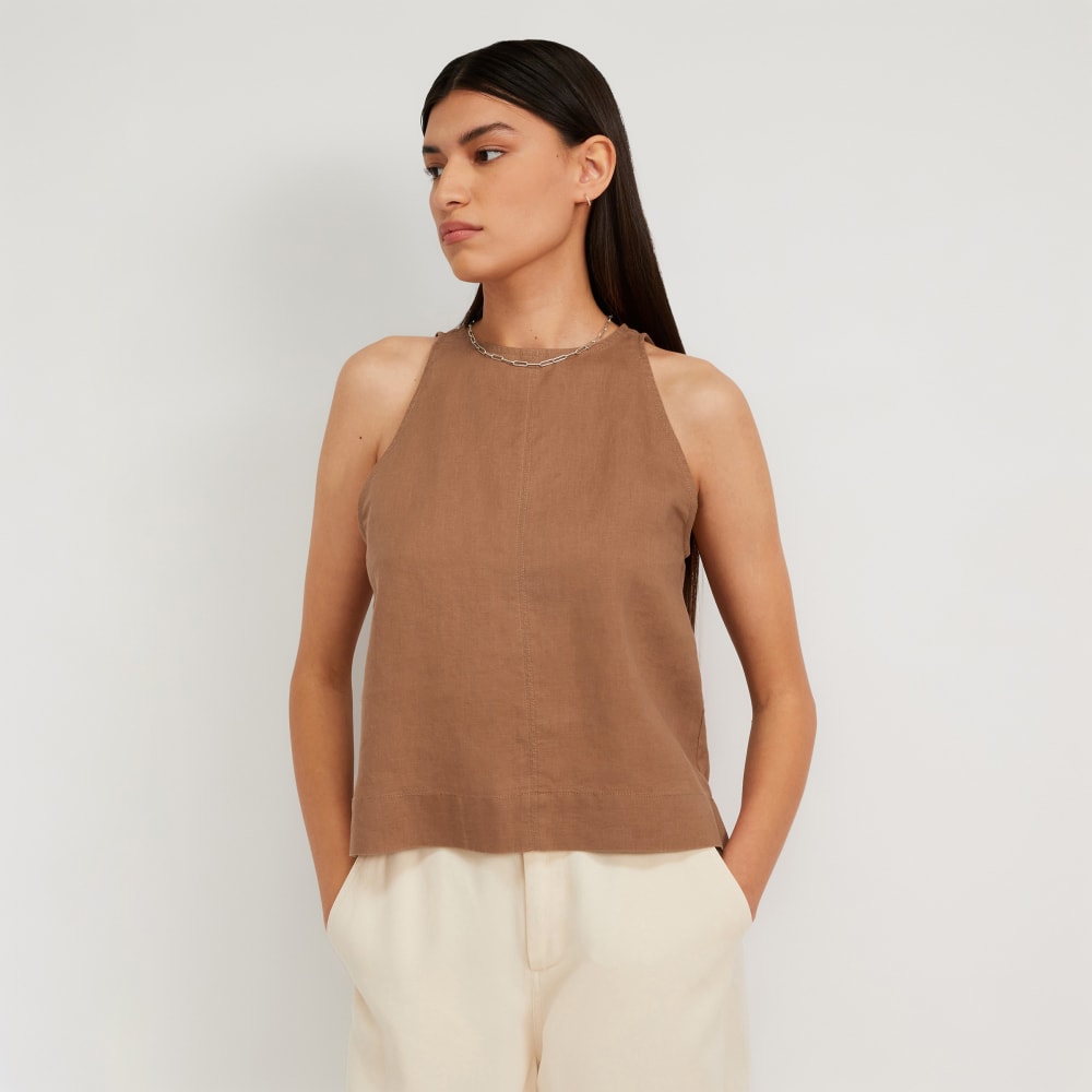 womens-linen-high-neck-tank-cocoa-brown | primary
