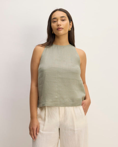 トップス HIGH DENSITY FINX LINEN WEATHER TANK Auralee High Density Finx Linen Weather Shirts - Ecru | Garmentory