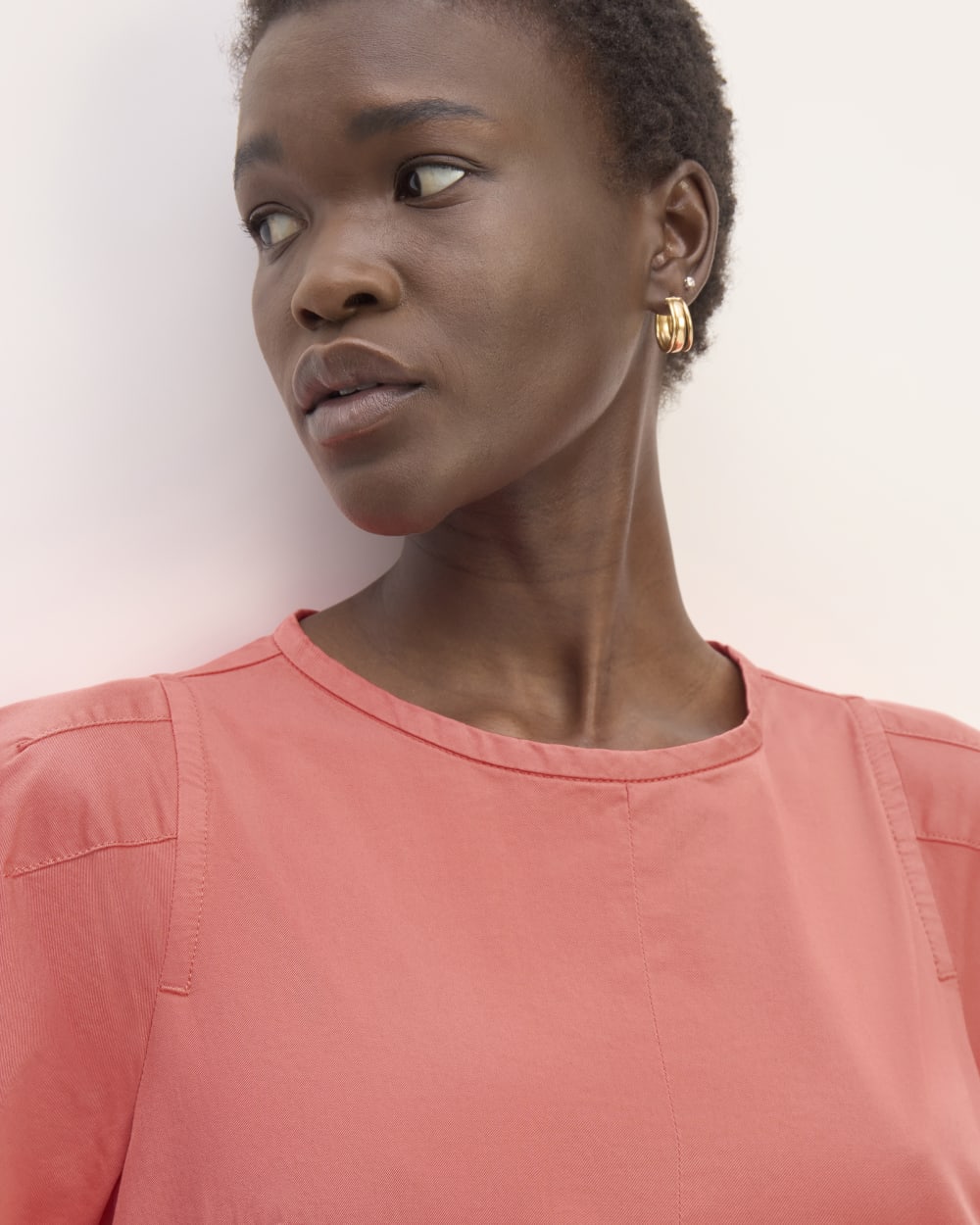 The Short-Sleeve Puff Midi Dress | Coral Everlane The Short-Sleeve Puff Midi Dress | Coral Everlane