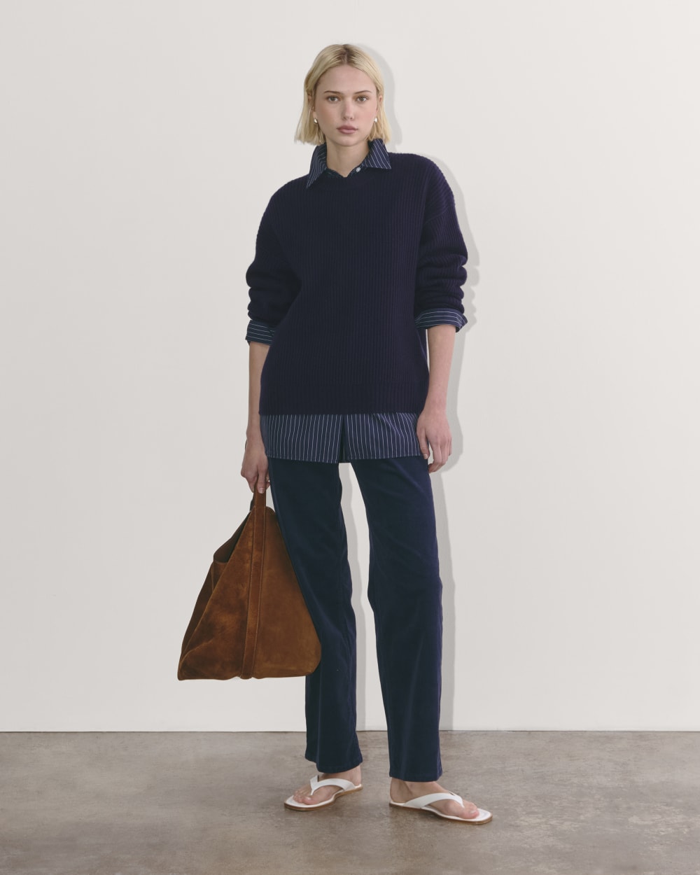 womens-wool-cashmere-cocoon-crew-sweater-navy | alt