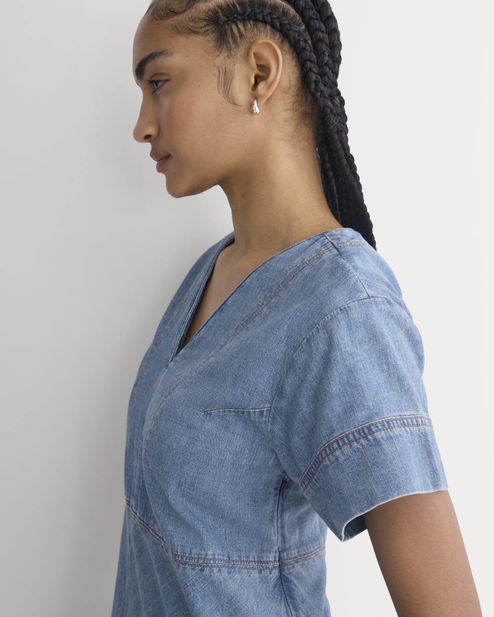 short sleeve jean dress Everlane Denim Short-Sleeve Dress In Light Indigo, Size 16