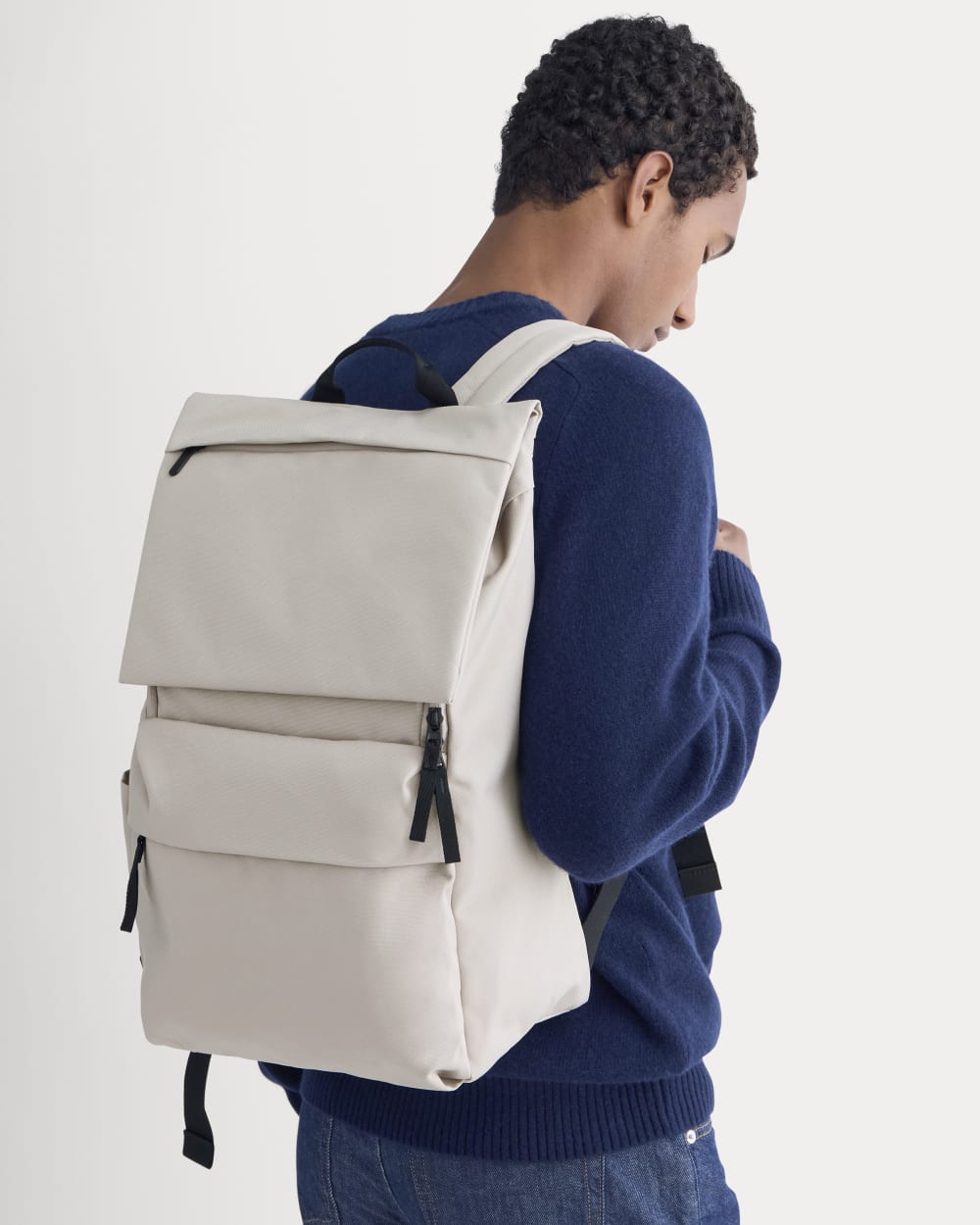 dark grey brown leather twill backpack everlane Everlane ReNew Transit Backpack In Warm Quartz, Polyester