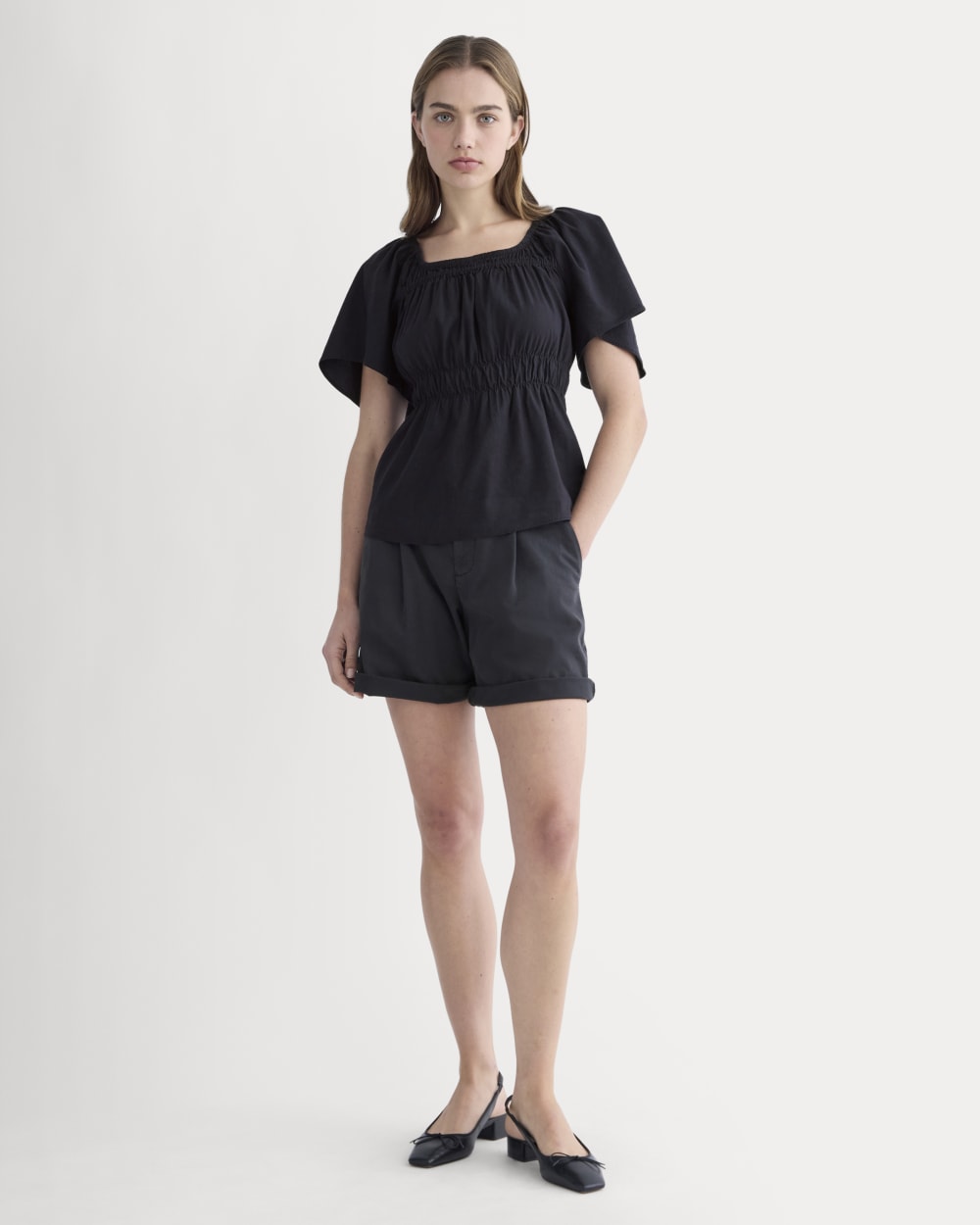 womens-flutter-sleeve-top-stretch-linen-black