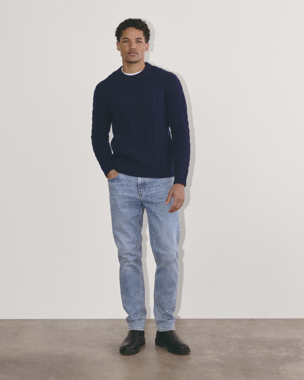 The Felted Merino Cable-Knit Crew | Deep Navy – Everlane