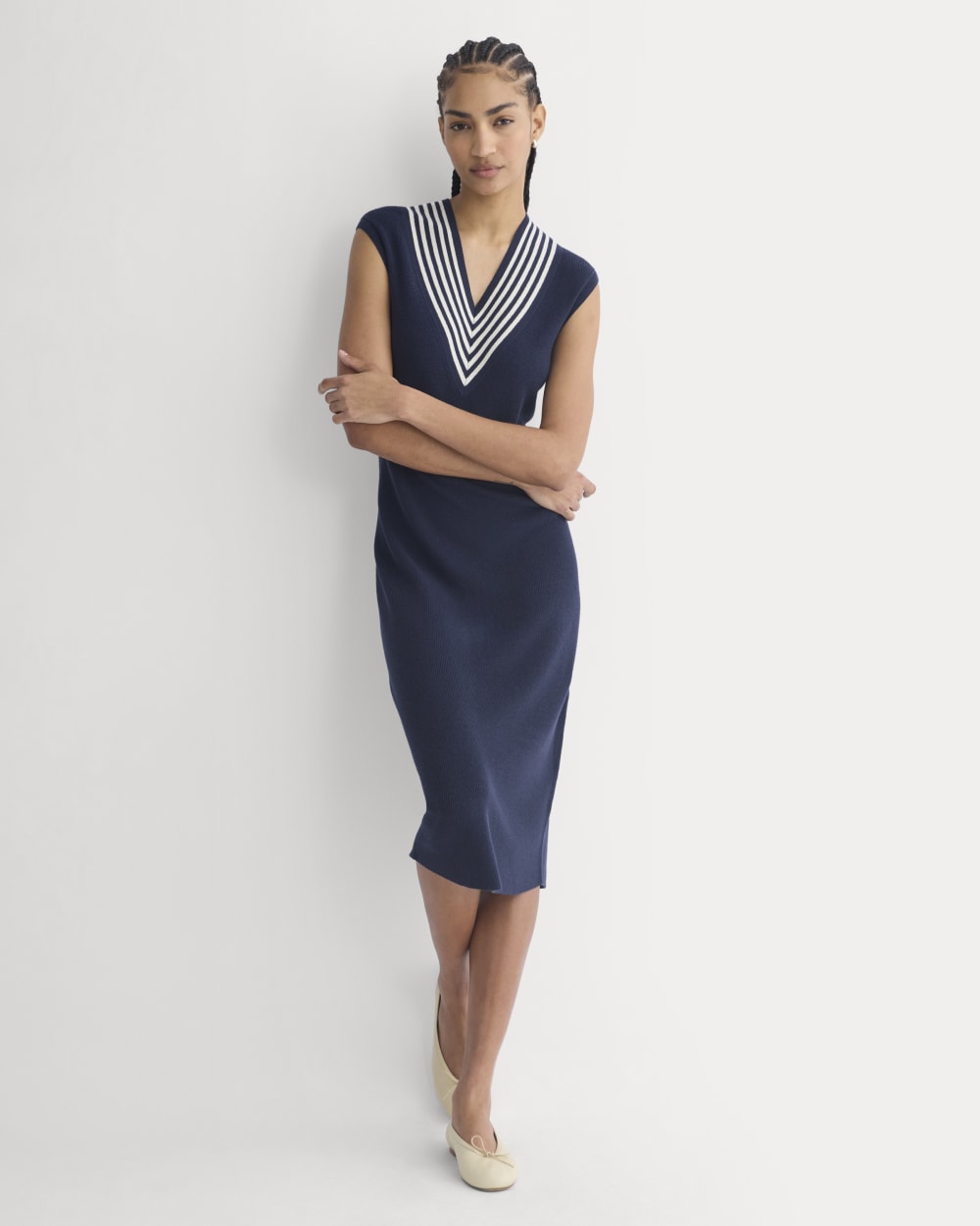 Relaxed V-Neck Midi Sweater Dress in Cotton Merino | Navy Everlane Relaxed V-Neck Midi Sweater Dress in Cotton Merino | Navy Everlane
