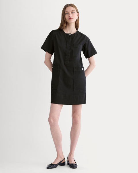 everlane chore mini dress Everlane Safari Mini Dress In Black, Size Small, Cotton/Leather