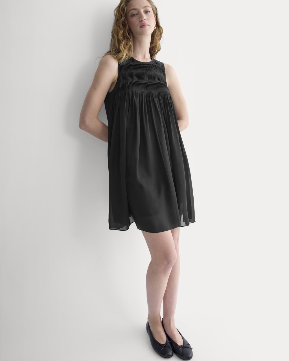 womens-twisted-pleated-mini-dress-silk-black | primary