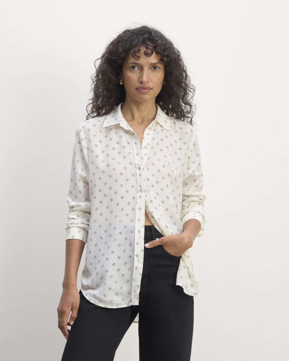 womens-clean-silk-relaxed-shirt-bone-black-square-dot | primary