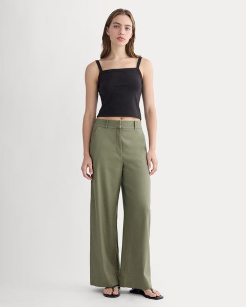 The Wide-Leg Pant in Stretch Linen | Lichen Green – Everlane