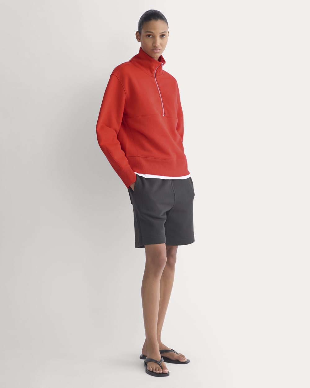 womens-luxe-fleece-half-zip-sweatshirt-fiery-red