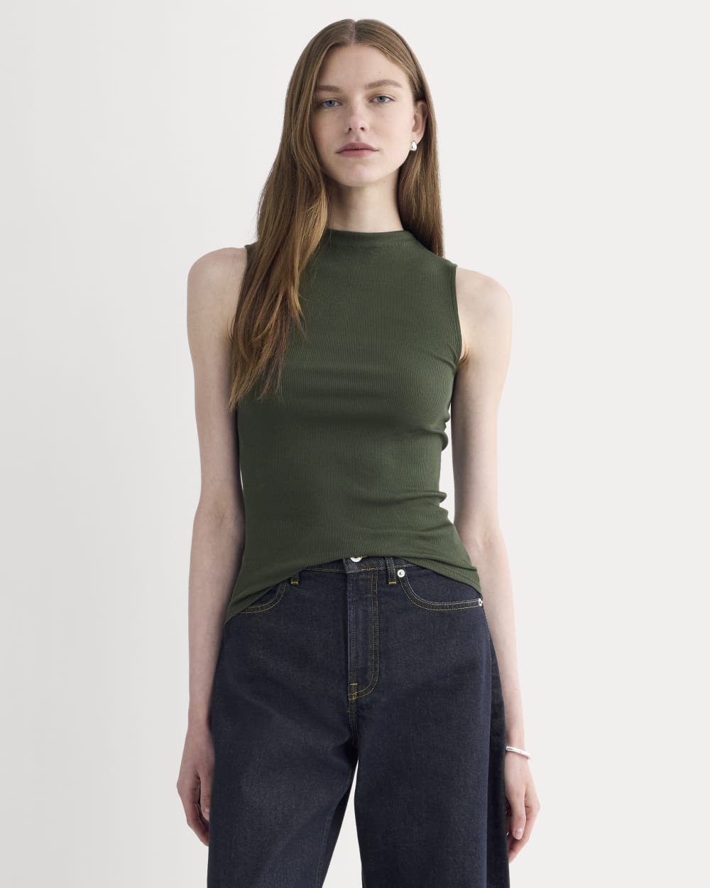 womens-supima-micro-rib-funnel-neck-tank-dark-forest | primary