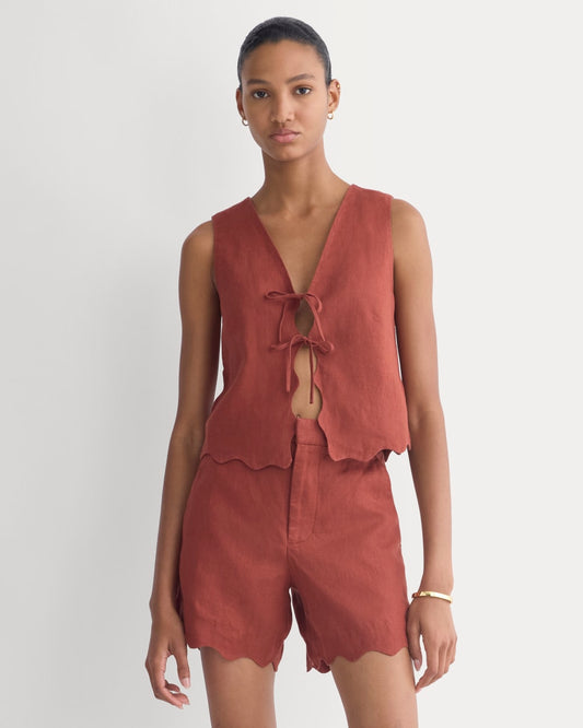 womens-tie-front-scallop-tank-in-linen-henna-red | primary