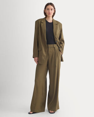 Wide-Leg Belted Pant in Stretch Linen | Beech | Long