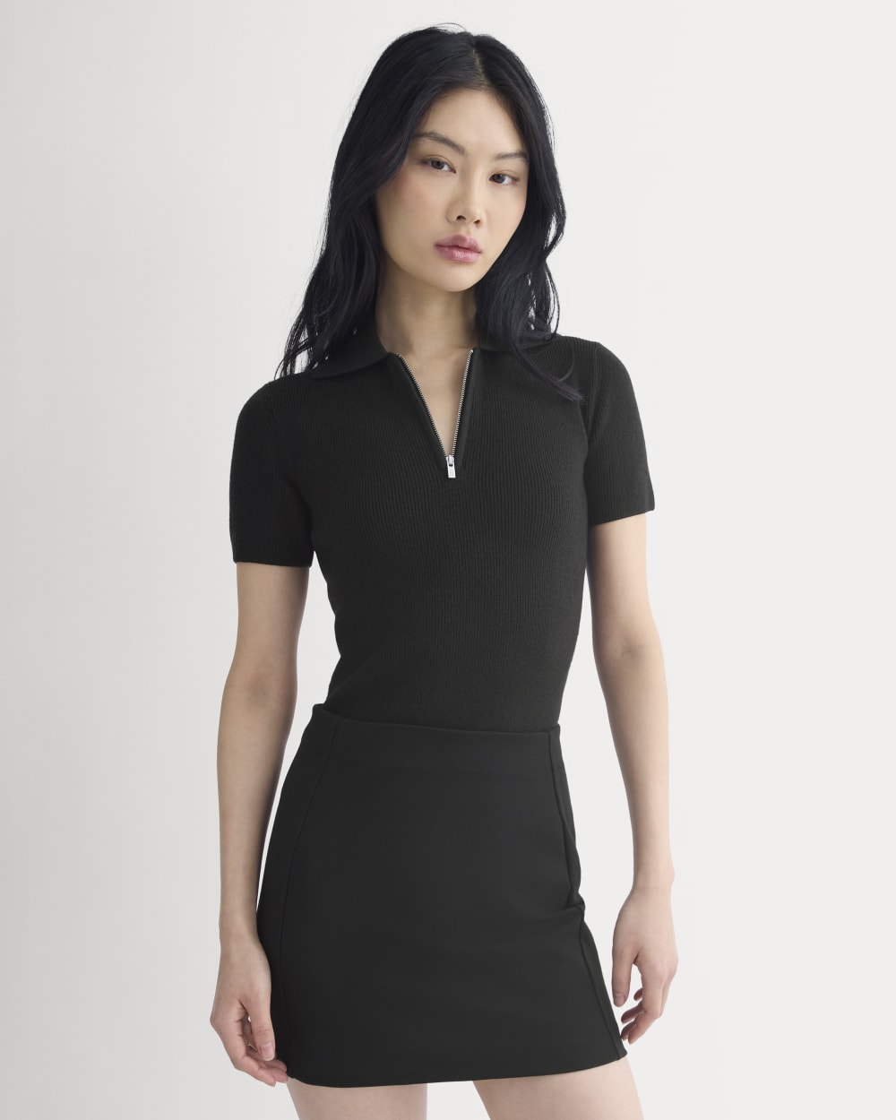 womens-knit-quarter-zip-polo-black | primary