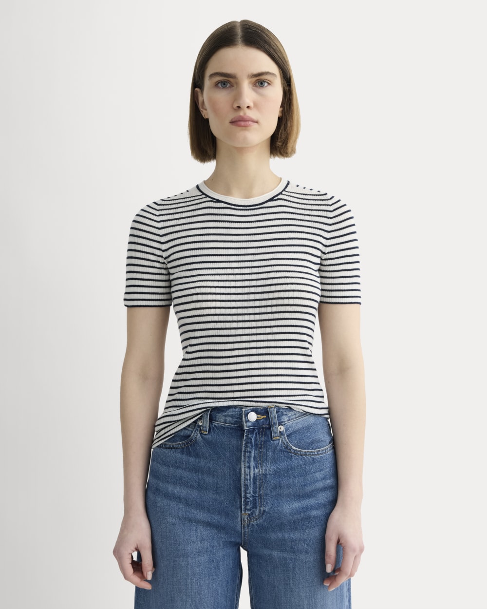 womens-ultrasoft-merino-wool-sweater-tee-bone-navy | primary