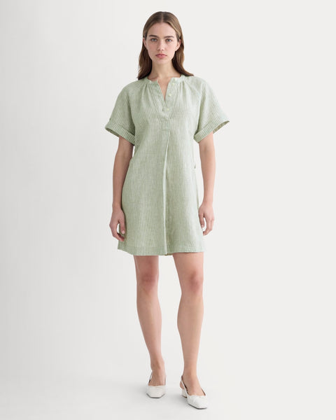 The Popover Dress in Linen | Oil Green / White – Everlane