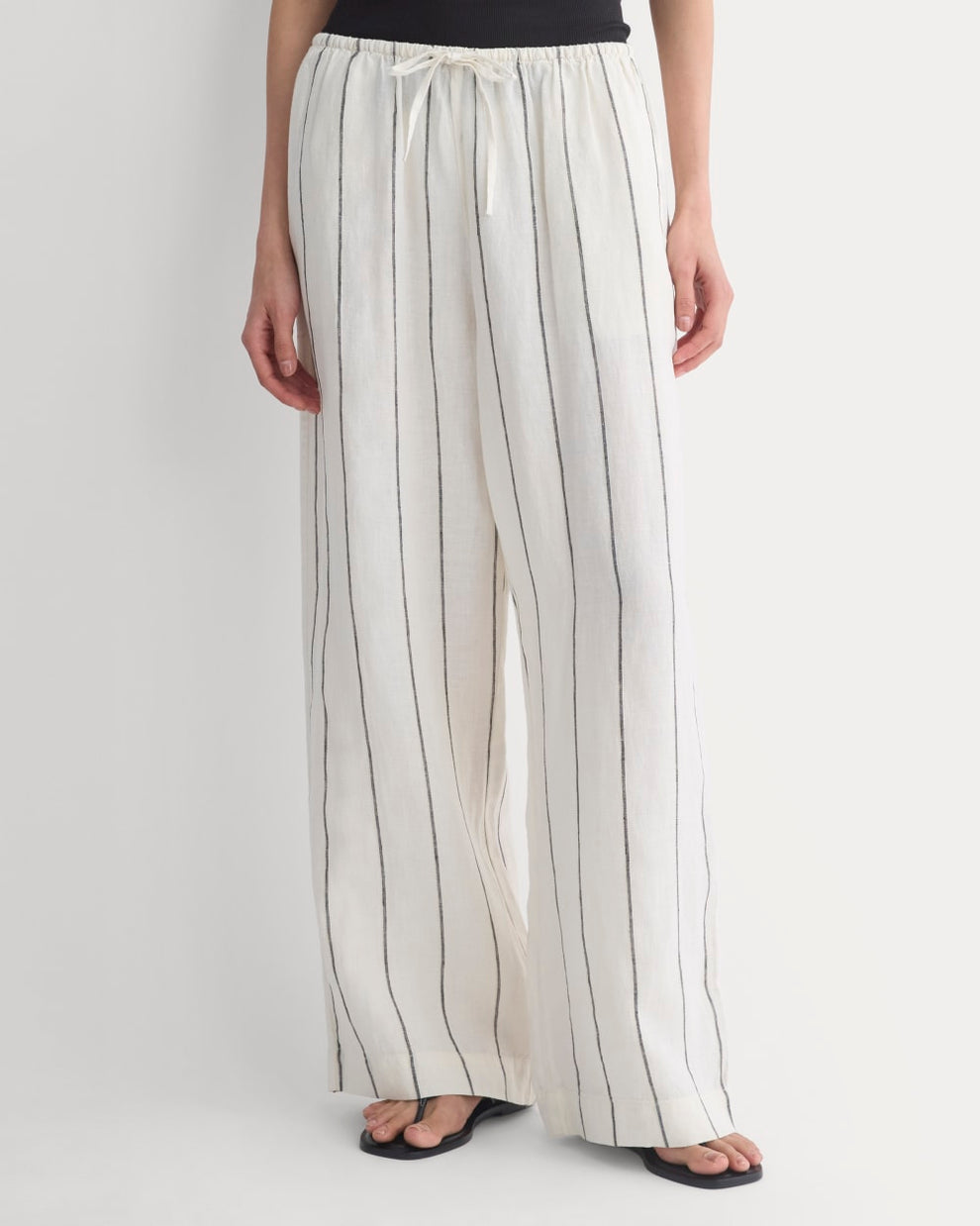 The Drawstring Pant in Linen — Gardenia/Meteorite Stripe